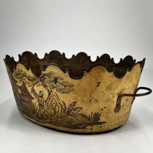 19th-century Painted Sheet Metal Glass Cooler With Chinese-style Decoration, 19th-century Stained Glass Window