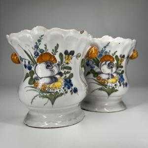 Pair Of 18th-century Varages Earthenware Flowerpots 18th Century