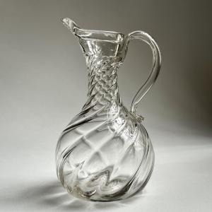 Norman Blown Glass Cider Pitcher With Twisted Ribs 18th Century 18th 19th Century Folk Art