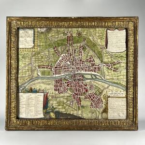 Large Map Of Paris In 1589 Published In 1705 In A Papier-mâché Frame - 18th Century 18th Century