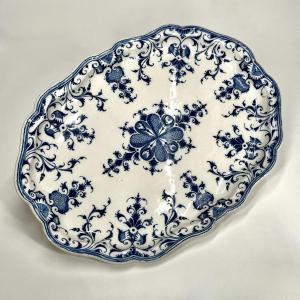 Large 18th Century Marseille Earthenware Dish By Leroy, Blue And White Décor 18th Century