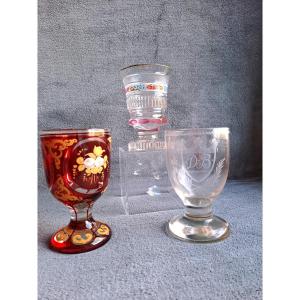 Set Of Three Bohemian Crystal Goblet Glasses