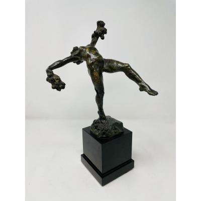 Bronze "naked Dancer With Flowers" For Pierre De Soete