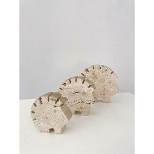 Set Of 3 Italian Travertine Hedgehogs By Fratelli Mannelli, 1970s