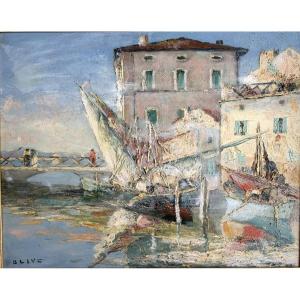 Olive Des Martigues - View Of Martigues From The Footbridge - Oil
