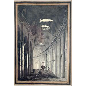 Louis-pierre Baltard (1764-1846) - Colosseum Gallery, Rome, Italy - Pen, Ink And Wash  