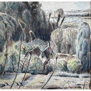 Adolphe Beaufrère (1876-1960) - The Telgruc Lodges - Etching Enhanced With Pastel - Brittany