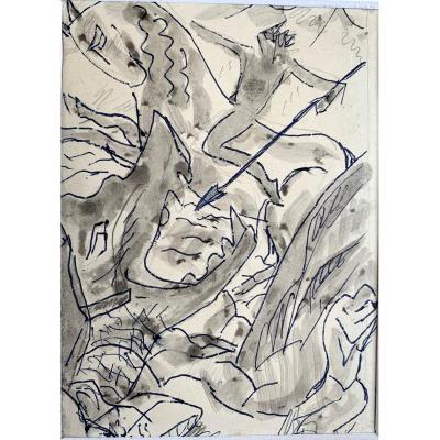 Adolphe Beaufrère (1876-1960) - Saint Georges Slaying The Dragon - Drawing