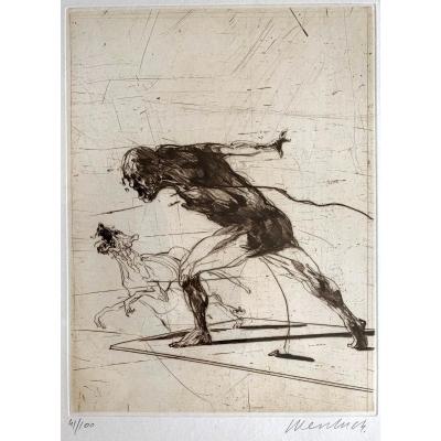 Claude Weisbuch - Cave Hominem - Color Engraving