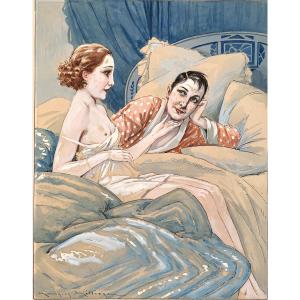 Maurice Milliere (1871-1946) - The Lover - Original Drawing - Art Deco