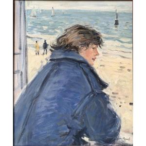 Jean-jacques René (born In 1943) - Young Woman In Quiberon, Brittany - Oil On Canvas