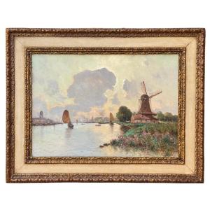The Banks Of The Meuse At Dordrecht Signed Iwill (1850-1923)