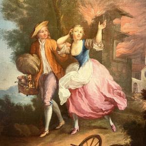 Couple Fleeing The Fire, 19th Century Canvas