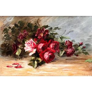 Oil On Canvas Bouquet Of Roses By Alexis Kreyder, 20th Century Alsatian Painter