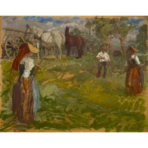 Harvest Scene By Paul Eugène Ledoux 