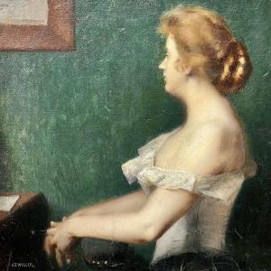 Zwiller Woman In A White Bodice By Marie Augustin Zwiller 