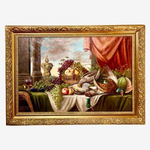 Still Life, Pheasant Hunting Table, Signed Wieduwilt (1841-1930)