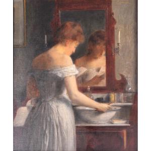 Oil On Canvas, "the Toilet" By Marie Augustin Zwiller.