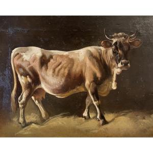Oil On Canvas Depicting A Cow, 19th Century