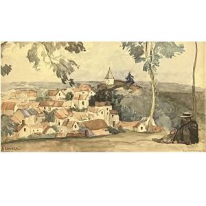 Contemplation Facing The Village Watercolour Signed Bottom Left
