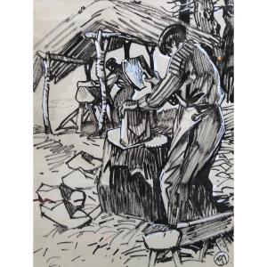 The Breton Clog Maker, Clohars Carnoët, Brittany By Mathurin Méheut