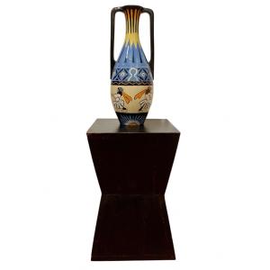 Jim Semellec, Large Vase With Handles And Breton Women Décor