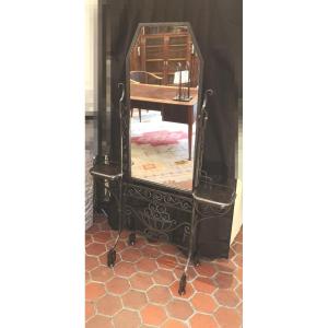 Art Deco Swivel Wrought Iron Psyche Mirror