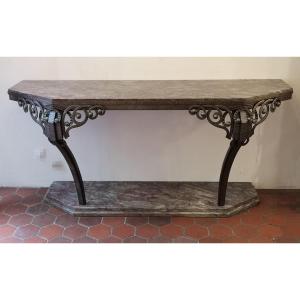 Art Deco Console 1930 In Wrought Iron Length 2m Very Rare