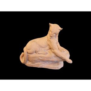 Terracotta Panther Signed M. Fiot