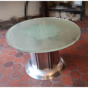 Art Deco Modernist Side Table With Its Saint Gobain Glass Top