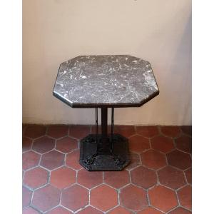 1930 Art Deco Pedestal Table In Hammered Wrought Iron