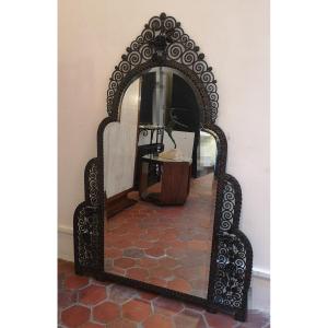 1930 Art Deco Mirror In Wrought Iron H: 156 Cm