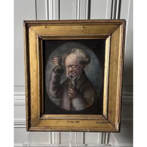Caricature Of A Doctor - Oil On Canvas - 19th Century 