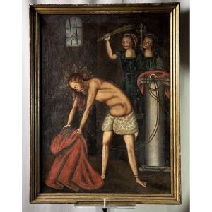 Cuzco School - The Flagellation Of Christ - 19th Century