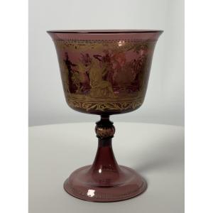 Murano Ruby Glass Pedestal Bowl With Gilt Classical Decoration, Circa 1900