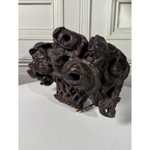 Carved Wooden Flower Basket, French Work, 18th Century