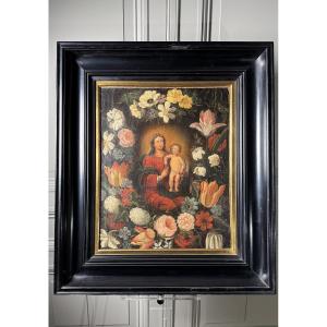 Virgin And Child In A Garland Of Flowers, Antwerp School, 17th Century