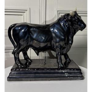 Black-glazed Faience Bull – Caldas Da Rainha, Portugal Circa 1890