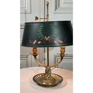 Empire-style Bouillotte Lamp In Bronze With Painted Shade – 20th Century
