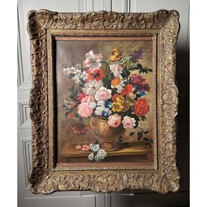 Oil On Canvas - Floral Still Life In The Spirit Of 17th Century Flemish Masters, 19th Century
