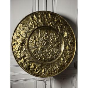 Large Embossed Copper Tray With Mythological Decoration, 19th Century