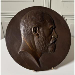 19th Century Bronze Medallion With Male Profile, Signed D. Laurin