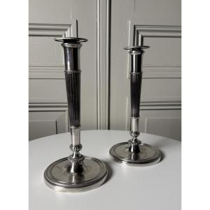 Pair Of Silver-plated Candlesticks, European Work, 20th Century