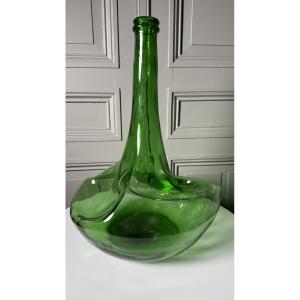Distorted Green Blown Glass Demijohn, 20th Century