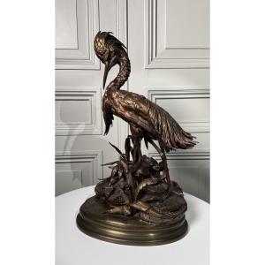 Jules Moigniez (1835–1894) - The Great Heron - Patinated Bronze - Circa 1860