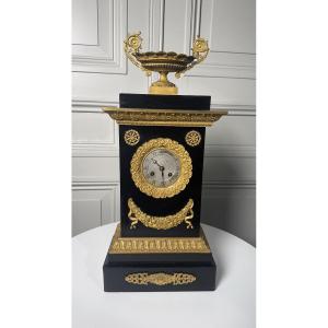 Neo-classical Portico / Mantel Clock In Ebonized Wood And Gilt Bronze