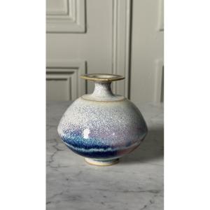 Small Enameled Porcelain Vase By Pierre Devie, Dated 1983