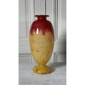 Ovoid Footed Vase In Marmorated Glass Charles Schneider, Circa 1925