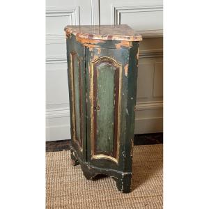 Louis XV Corner Cabinet In Painted Wood With Breccia Marble Top France, 18th Century