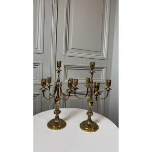 Pair Of Five-light Gilt Bronze Candelabra 20th Century Work